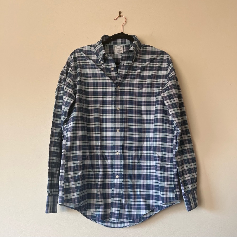 Brooks Brothers Regent Plaid Button Up Shirt Size Blue Size Medium Non Iron